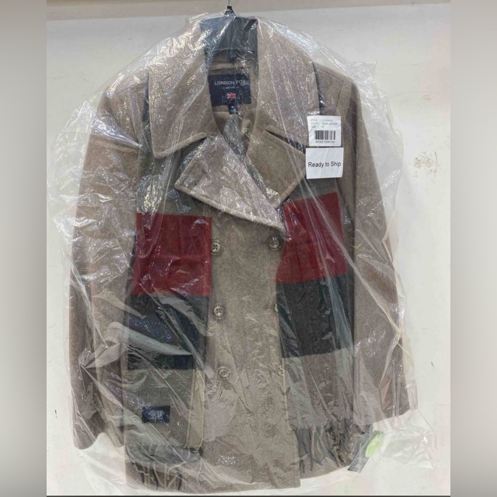 NEW LONDON FOG double breasted peacoat with scarf in tan